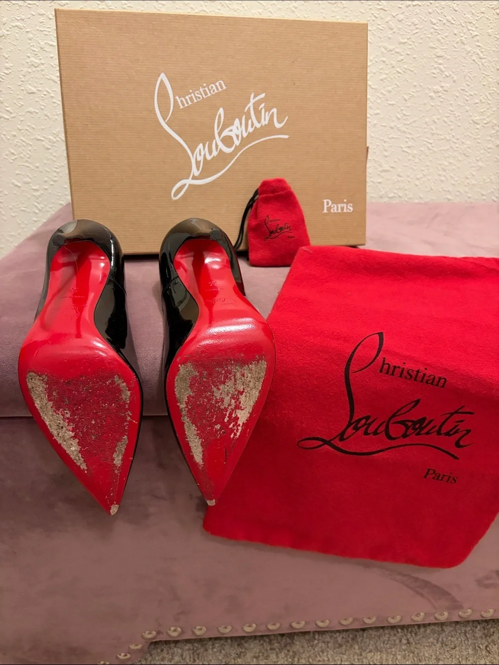 Christian Louboutin Black Patent Leather Pointed Pumps with Red Sole